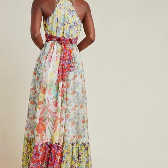 Anthropologie Multicolor Floral Halter Maxi Dress with Waist Sash - Picture 2 of 13
